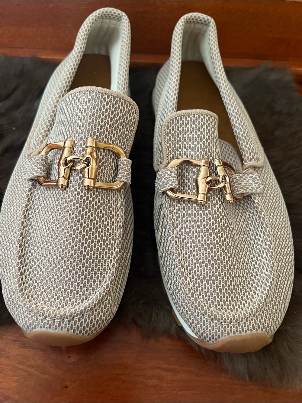 Women’s Slip-On Loafers with Gold Bit Accent in Light Beige Never worn